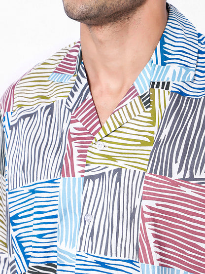 Abstract Grid Checks Oversized Cotton Shirt