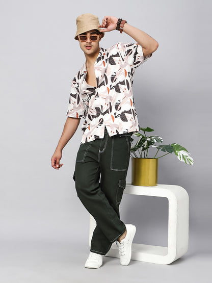 Cut out Leaves Oversized Cotton Shirt