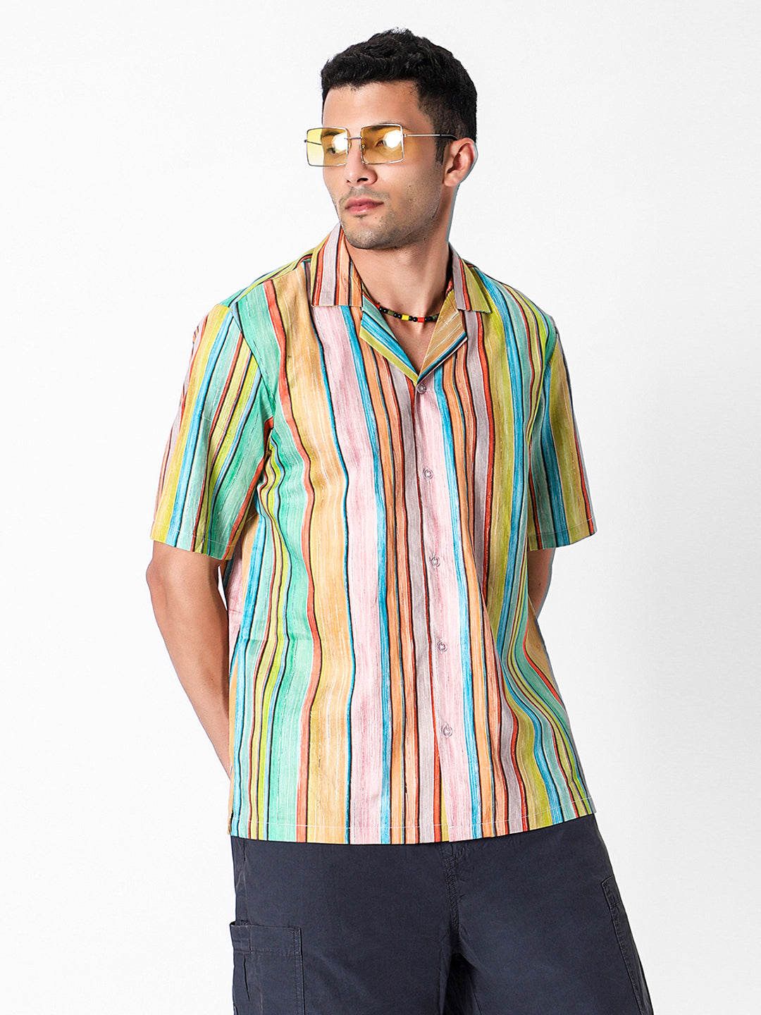 Multicolor Stripes Oversized Cotton Shirt