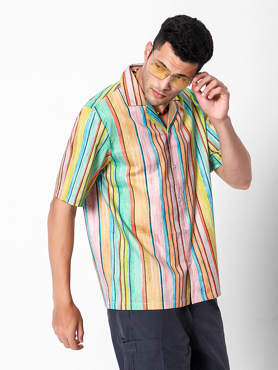 Multicolor Stripes Oversized Cotton Shirt