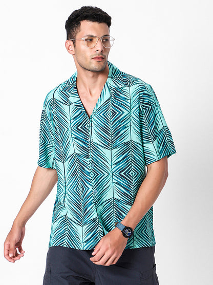 Elegant Abstract Leaves Oversized Viscose Shirt