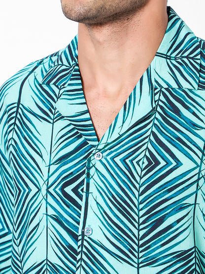 Elegant Abstract Leaves Oversized Viscose Shirt